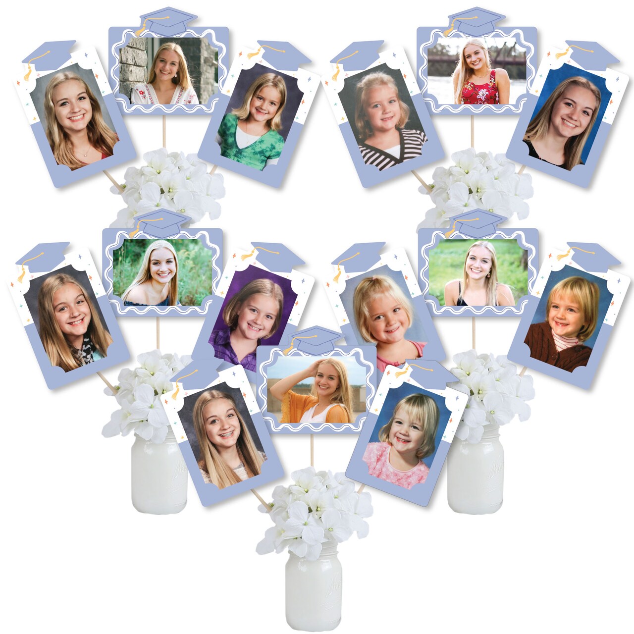 Big Dot of Happiness Light Purple Graduation Photo Display Centerpiece Kit, 15 Table Topper Sticks, Lavender Vertical & Horizontal 4x6 Picture Holders